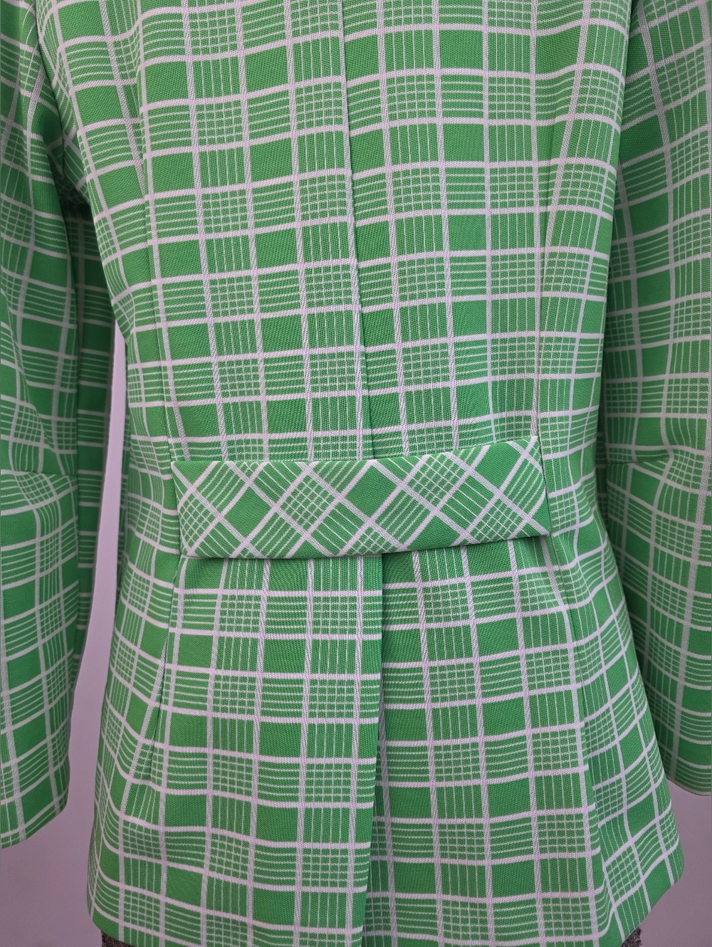 Russ Vintage 70's Medium Green White Plaid Wide Peaked Lapel Jacket Size Medium - Picture 6 of 10
